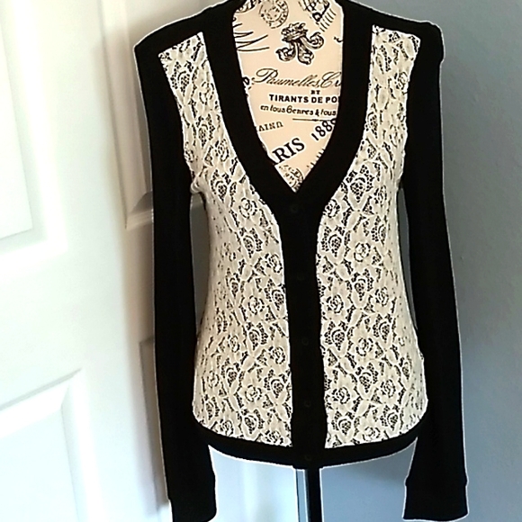 Olsenboye Sweaters - Olsenboye Lace Overlay Cardigan - Size M